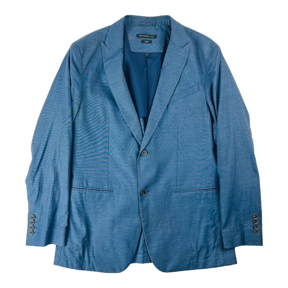 John Varvatos Star USA Luxe Blue Cotton 2 Button 1 Vent Peak Lapel Blazer 42R